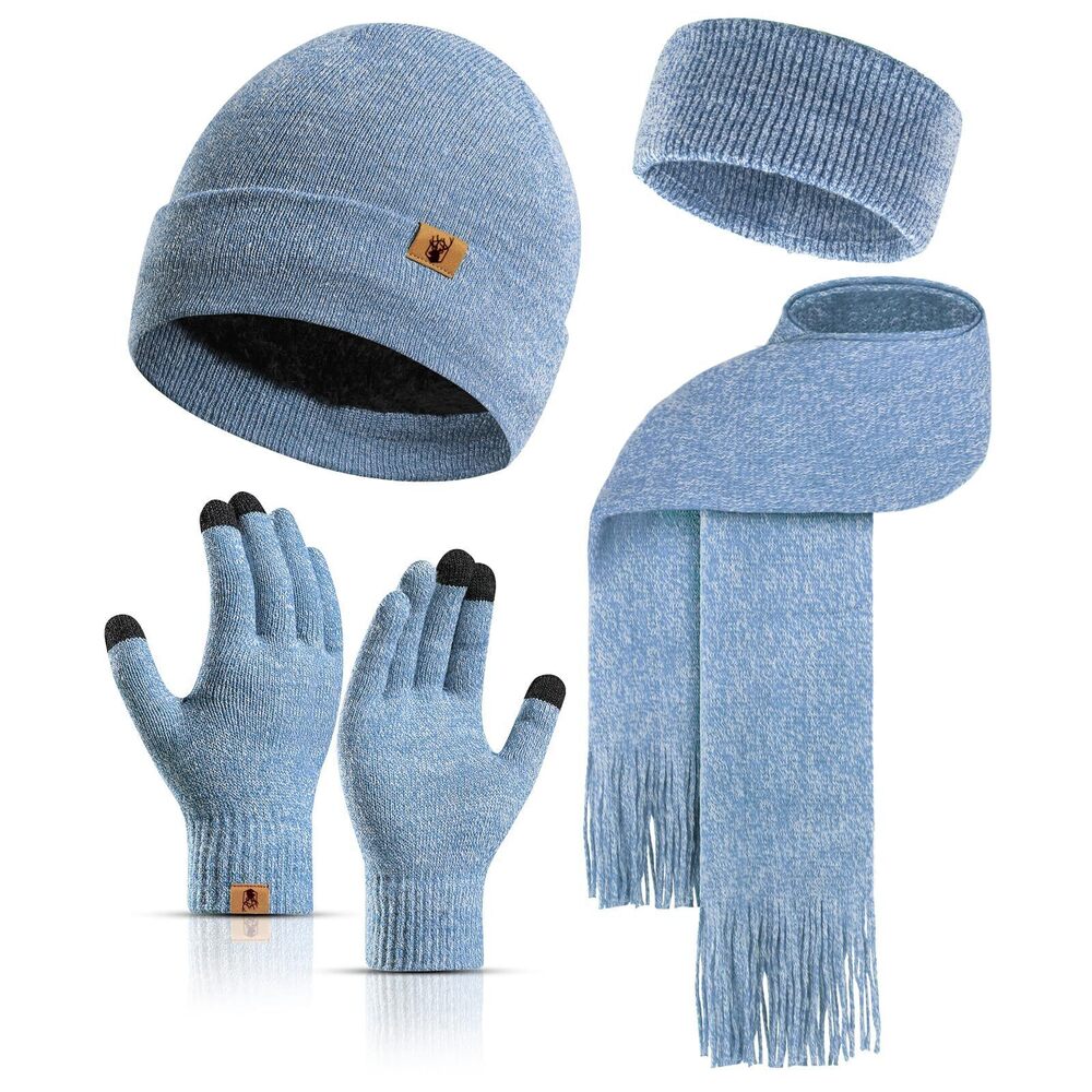 9818 Winter Beanie Hat Scarf Touchscreen Gloves Set , Thermal Hat Scarves